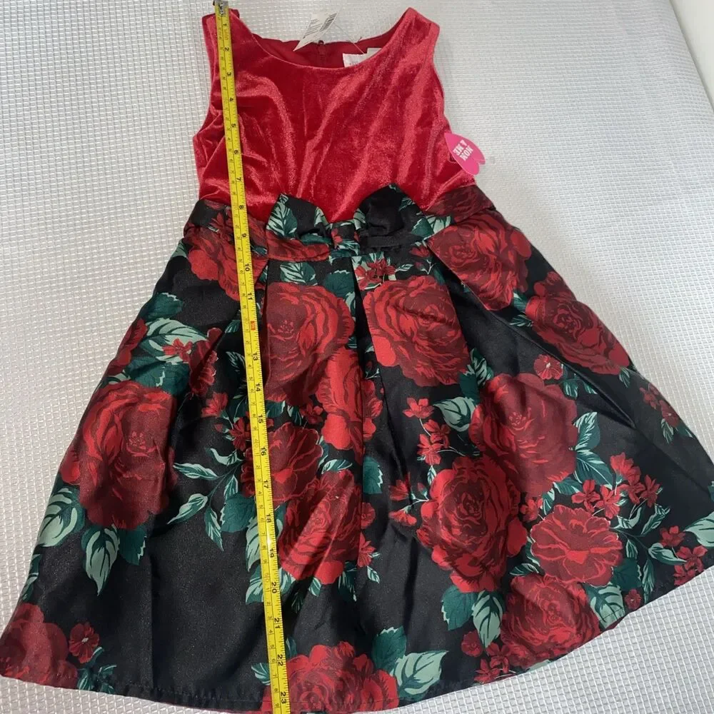 NEW NWT Girls Sz 5 Red Velour and Black Floral Sleeveless Dress CHILDRENS PLACE - Picture 7 of 10
